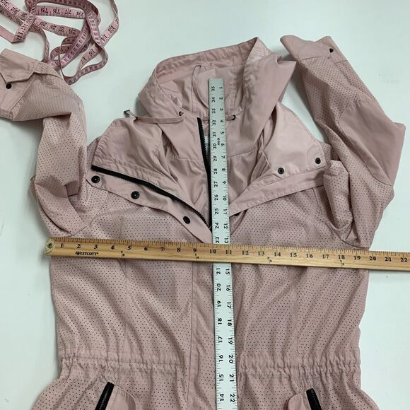 BCBGeneration Double Zip Jacket Women M Pink Snap Button Bungee Tie Waist Hoodie - Picture 9 of 16